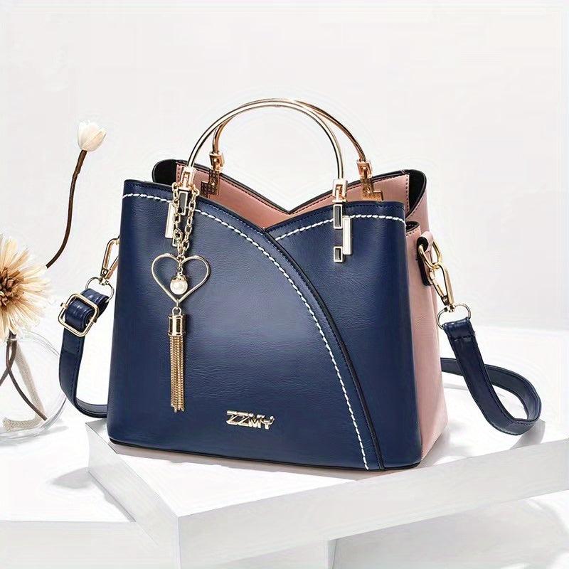 Colorblock Handbags Tassel Crossbody Bag Top Ring Purse