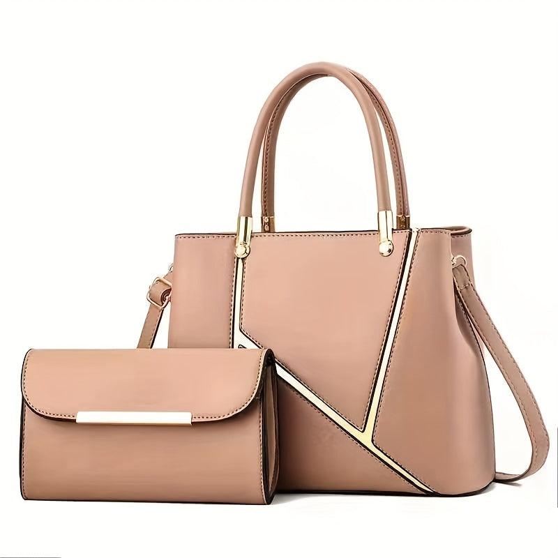 Solid Zipper Tote Bag With Purse Large Capacity Crossbody Bag