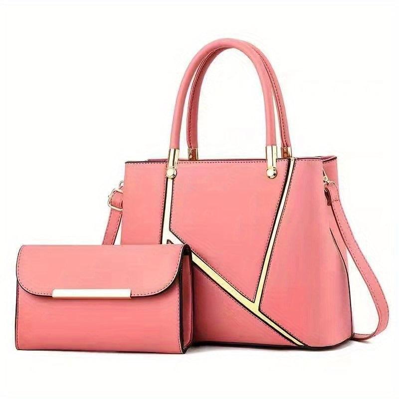 Solid Zipper Tote Bag With Purse Large Capacity Crossbody Bag