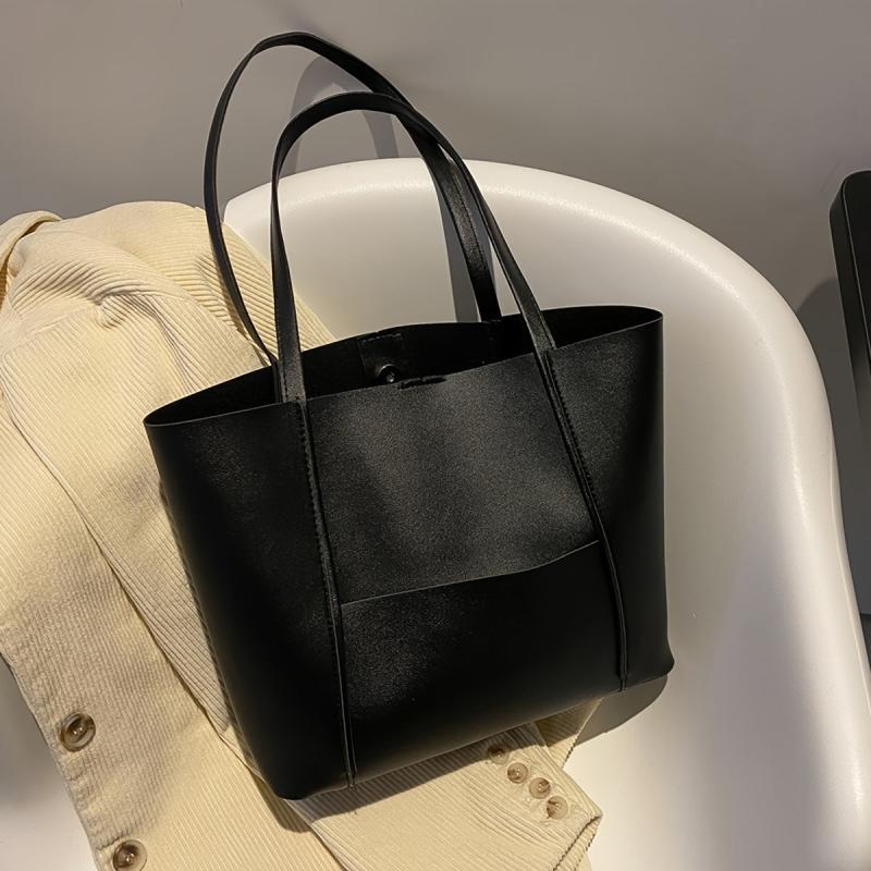 Women's Solid Tote Bag Faux Leather Shoulder Purse
