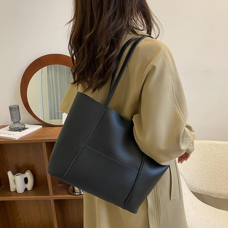Women's Solid Tote Bag Faux Leather Shoulder Purse