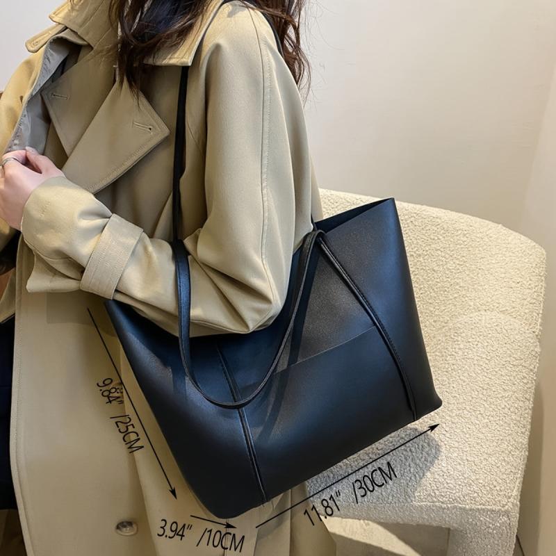 Women's Solid Tote Bag Faux Leather Shoulder Purse