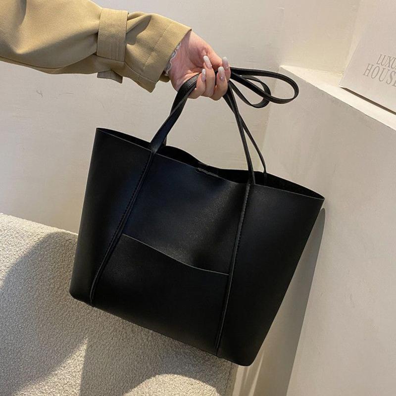 Women's Solid Tote Bag Faux Leather Shoulder Purse