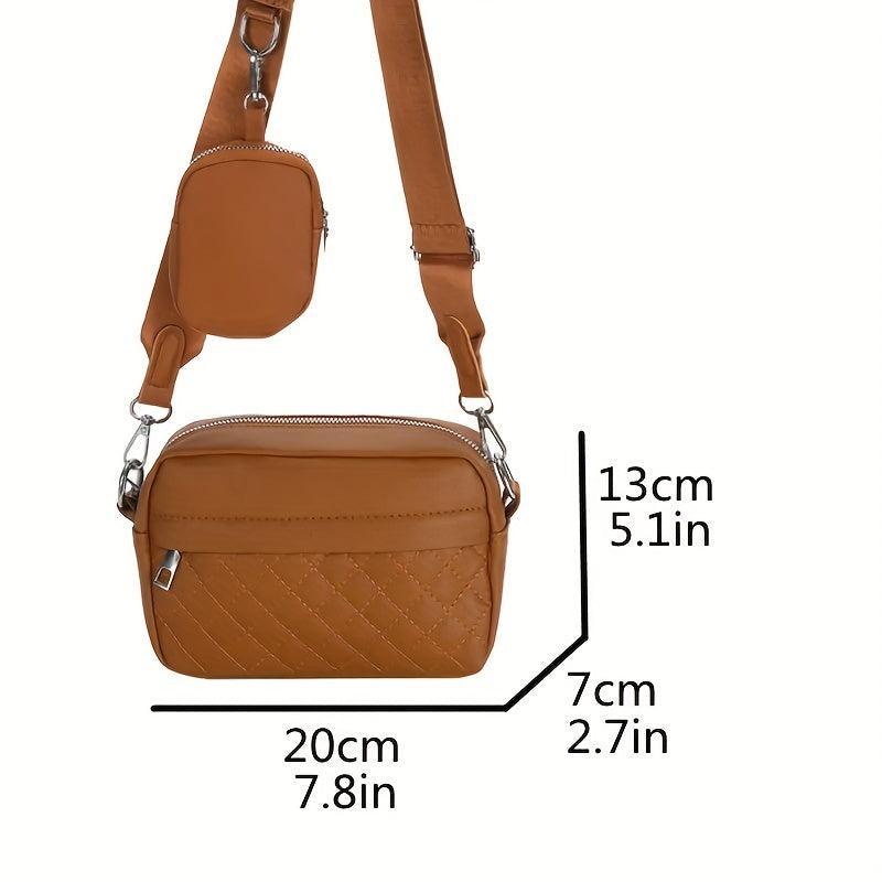 2Pcs Argyle Quilted Bag Set Solid Crossbody Shoulder Bag With Coin Purses