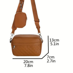 2Pcs Argyle Quilted Bag Set Solid Crossbody Shoulder Bag With Coin Purses