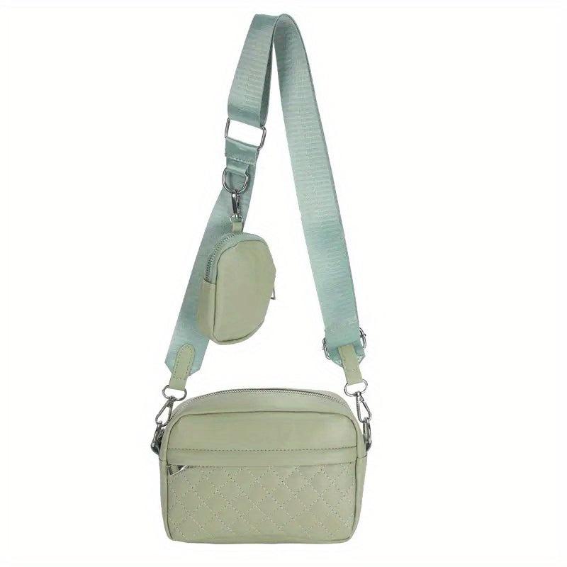 2Pcs Argyle Quilted Bag Set Solid Crossbody Shoulder Bag With Coin Purses