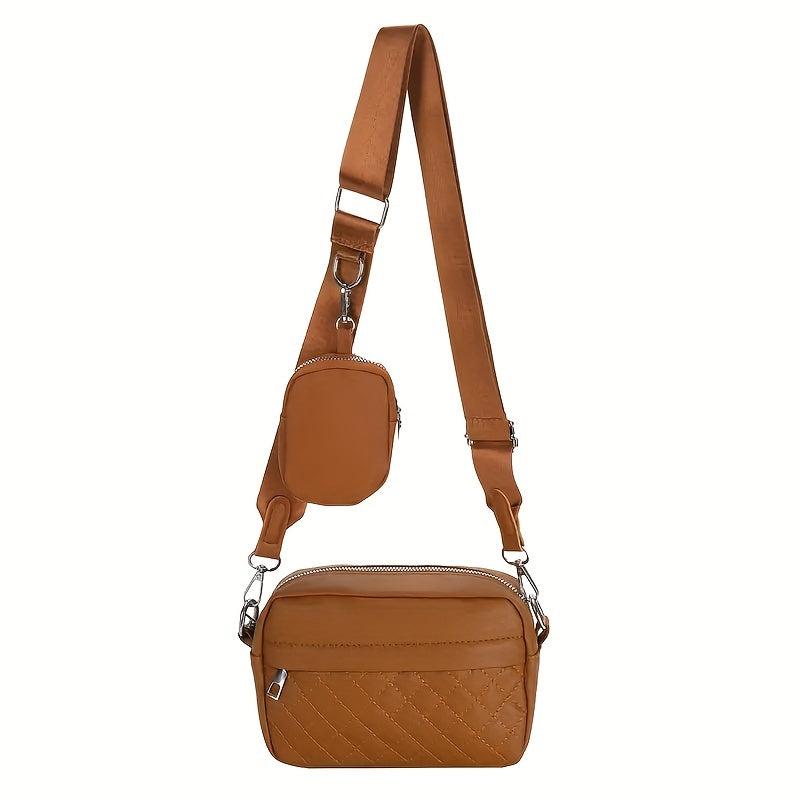 2Pcs Argyle Quilted Bag Set Solid Crossbody Shoulder Bag With Coin Purses