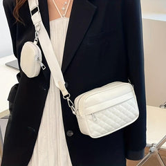 2Pcs Argyle Quilted Bag Set Solid Crossbody Shoulder Bag With Coin Purses