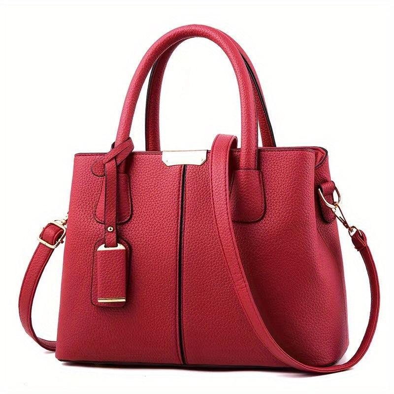 Litchi Embossed Durable Shoulder Bag PU Leather Handbag Large Capacity
