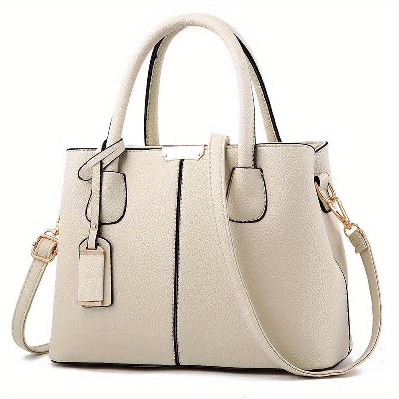 Litchi Embossed Durable Shoulder Bag PU Leather Handbag Large Capacity