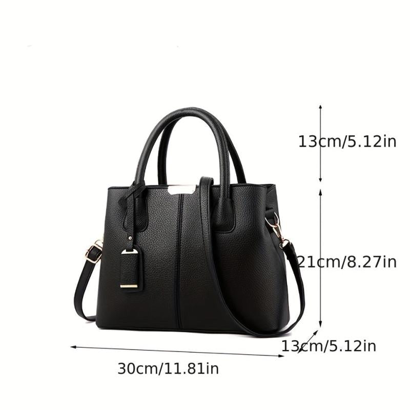 Litchi Embossed Durable Shoulder Bag PU Leather Handbag Large Capacity