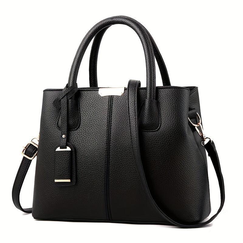 Litchi Embossed Durable Shoulder Bag PU Leather Handbag Large Capacity