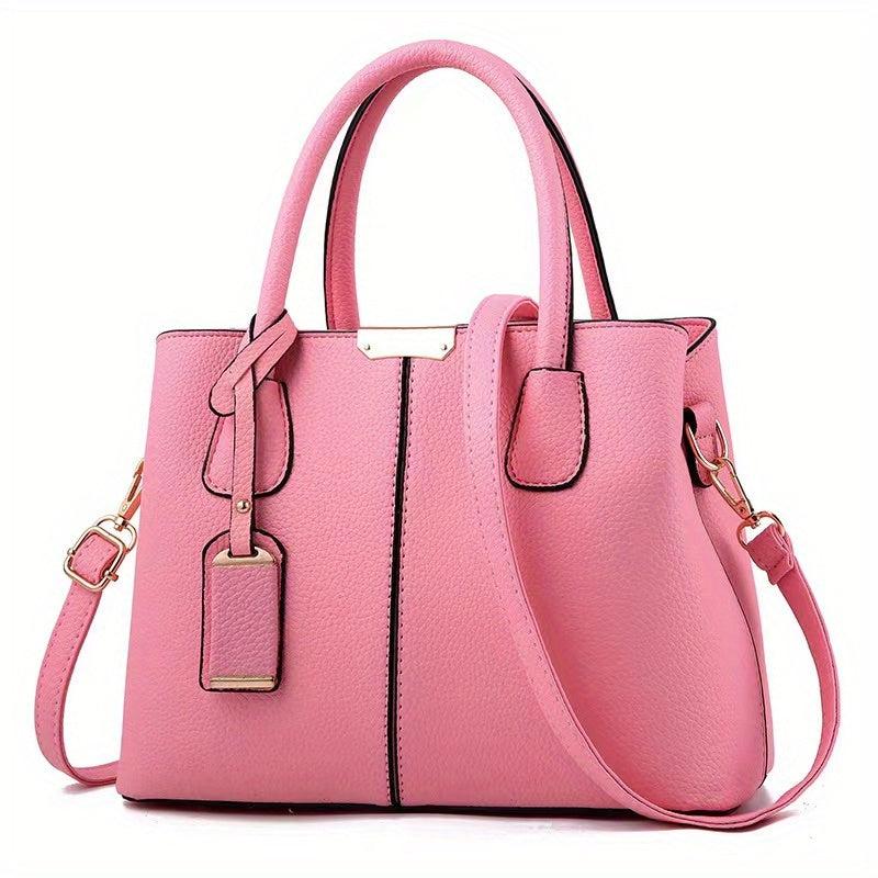 Litchi Embossed Durable Shoulder Bag PU Leather Handbag Large Capacity