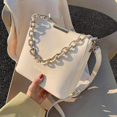 Chain Decor Bucket Bag Faux Leather Crossbody Handbag Small Shoulder Purse