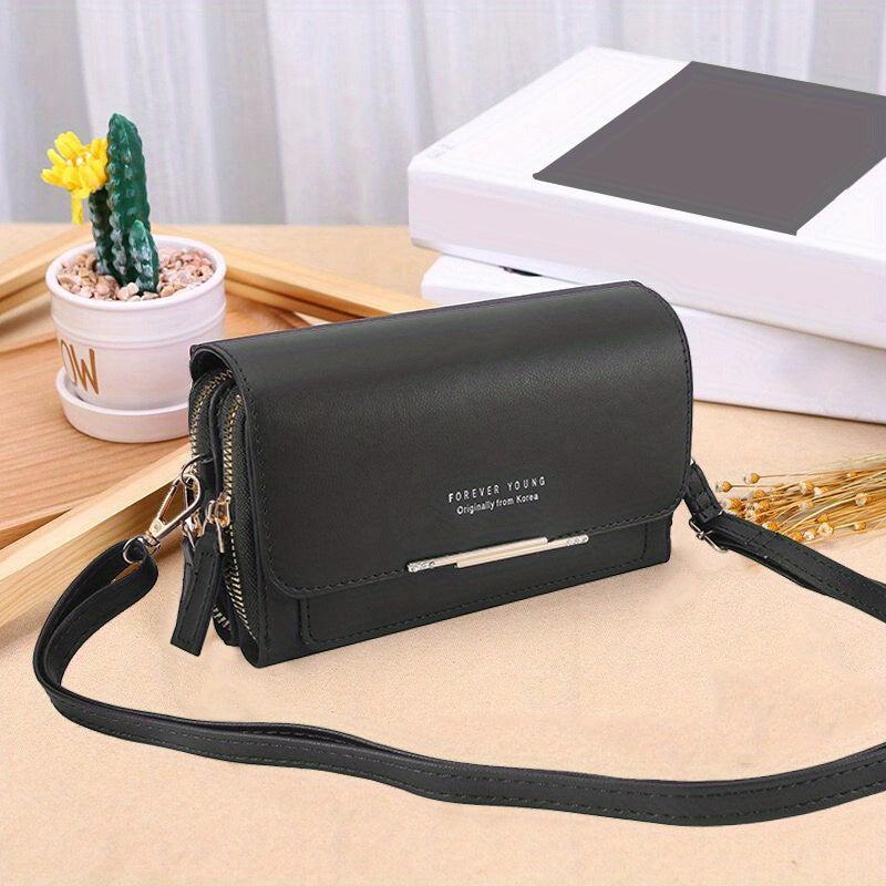 Letter Detail Crossbody Bag Faux Leather Shoulder Bag