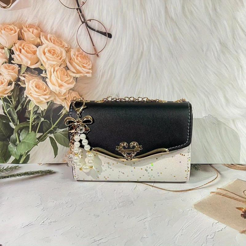 Sequin Decor Flap Crossbody Bag PU Leather Purse Women's Handbag