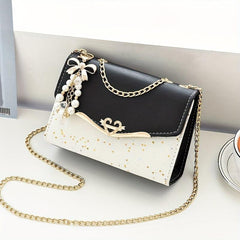 Sequin Decor Flap Crossbody Bag PU Leather Purse Women's Handbag