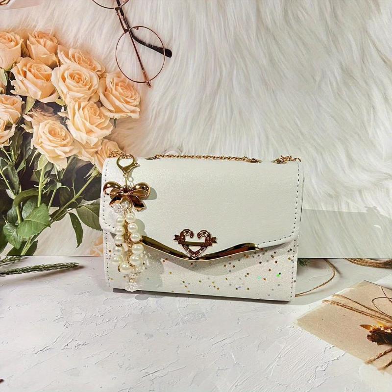 Sequin Decor Flap Crossbody Bag PU Leather Purse Women's Handbag