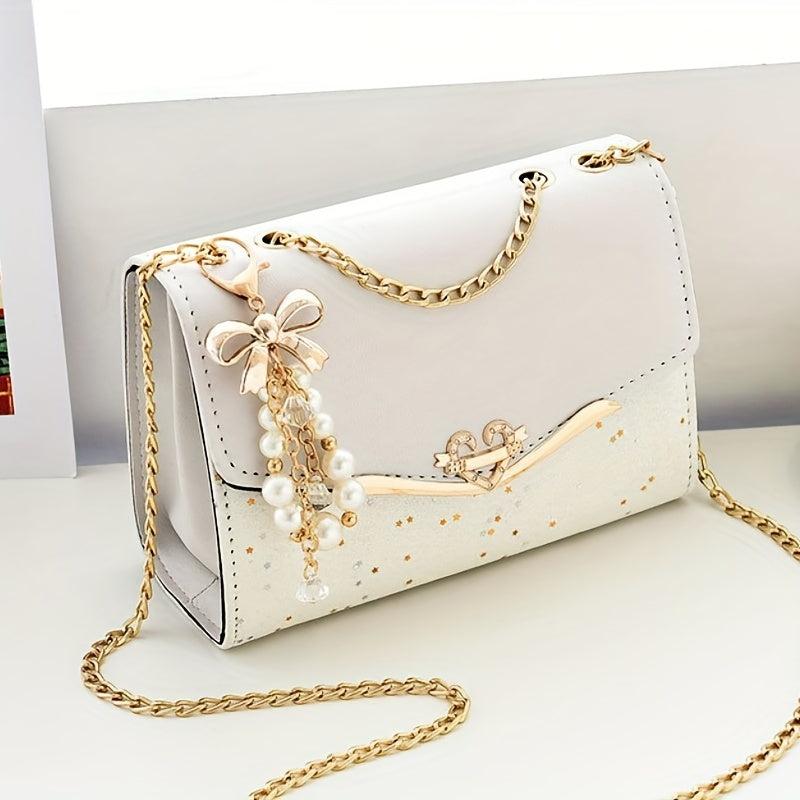 Sequin Decor Flap Crossbody Bag PU Leather Purse Women's Handbag