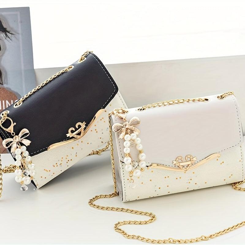 Sequin Decor Flap Crossbody Bag PU Leather Purse Women's Handbag
