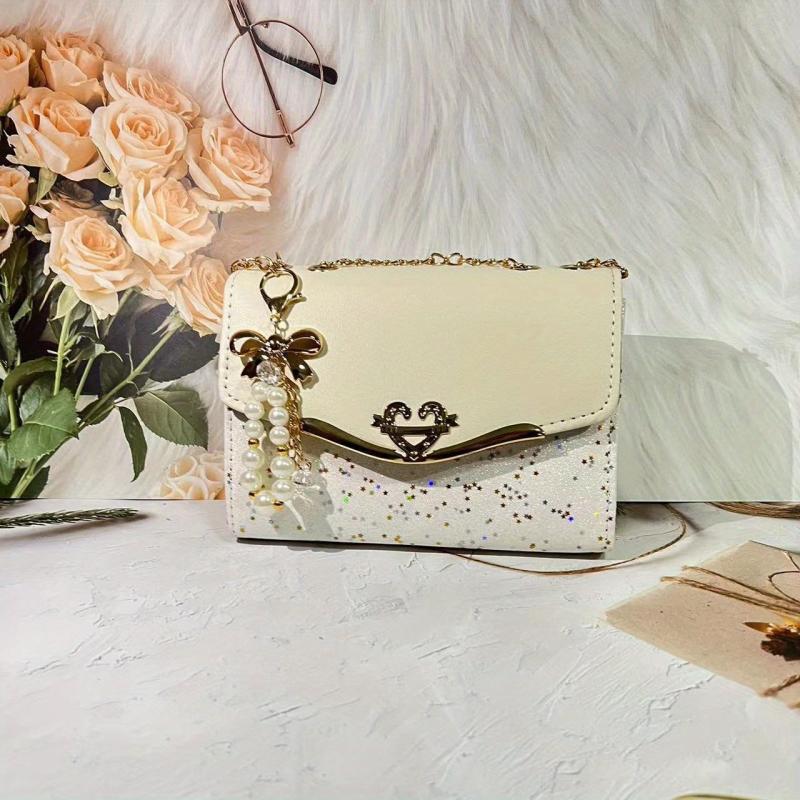 Sequin Decor Flap Crossbody Bag PU Leather Purse Women's Handbag