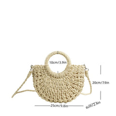 Semicircle Straw Beach Bag Boho Style Handbags