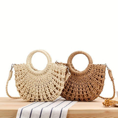 Semicircle Straw Beach Bag Boho Style Handbags