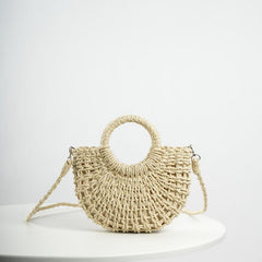 Semicircle Straw Beach Bag Boho Style Handbags