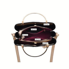 Large Capacity Tote Bag Block PU Leather Handbag Women's Casual Versatile Crossb