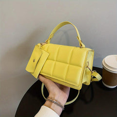 Plaid Embossed Square Bag With Coin Purse Solid Crossbody Bag Women's PU Leather