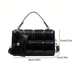 Plaid Embossed Square Bag With Coin Purse Solid Crossbody Bag Women's PU Leather