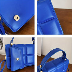 Plaid Embossed Square Bag With Coin Purse Solid Crossbody Bag Women's PU Leather