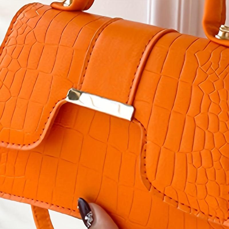 Small Crocodile Embossed Handbag Crossbody Bag Women's Flap Purse