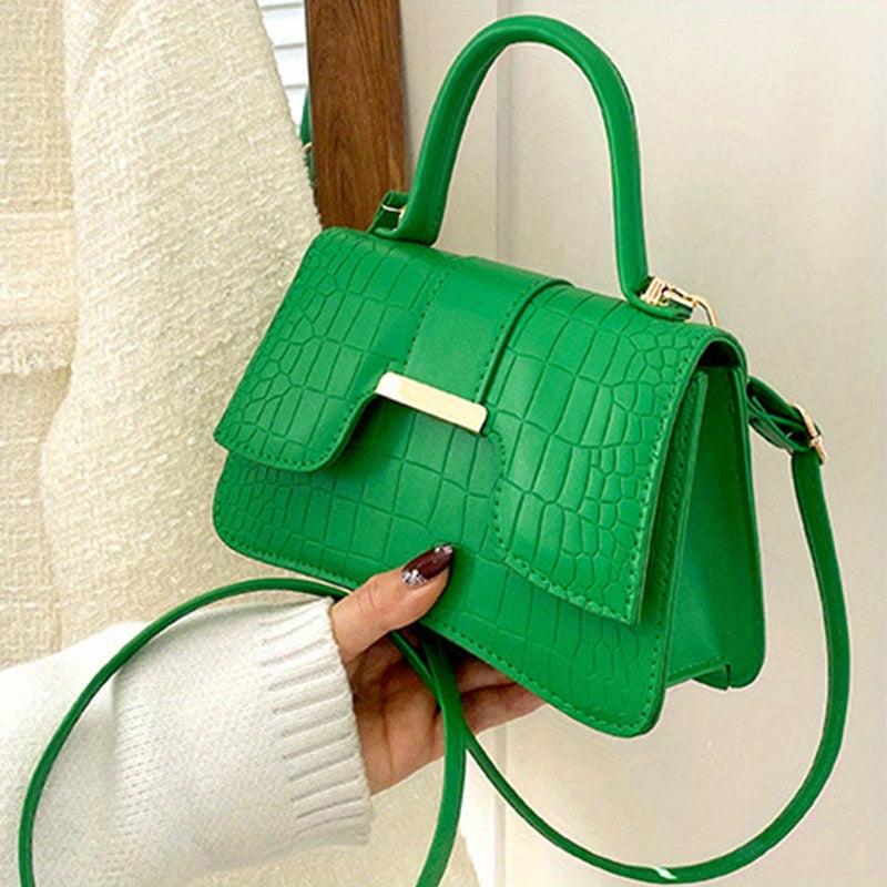 Small Crocodile Embossed Handbag Crossbody Bag Women's Flap Purse