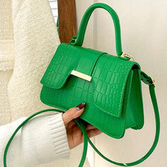 Small Crocodile Embossed Handbag Crossbody Bag Women's Flap Purse