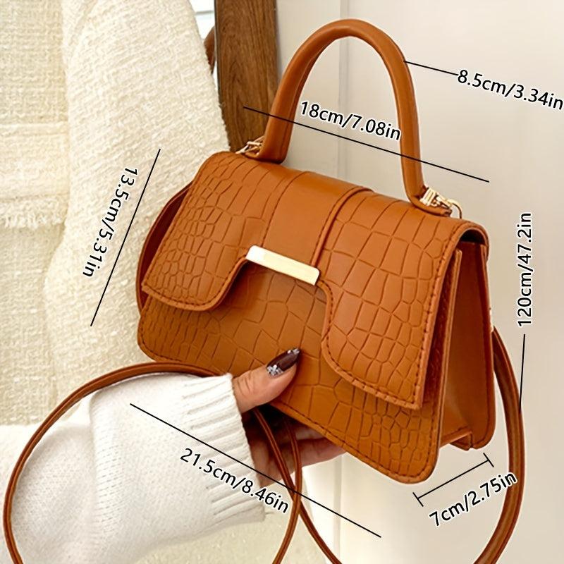 Small Crocodile Embossed Handbag Crossbody Bag Women's Flap Purse