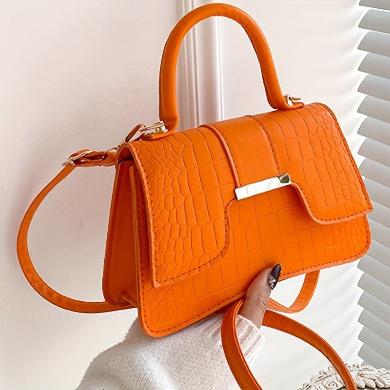 Small Crocodile Embossed Handbag Crossbody Bag Women's Flap Purse