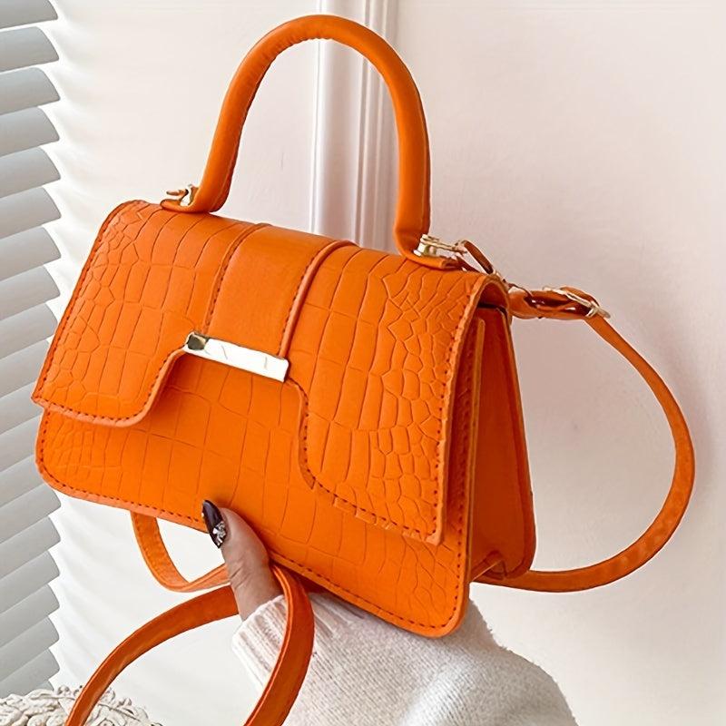 Small Crocodile Embossed Handbag Crossbody Bag Women's Flap Purse
