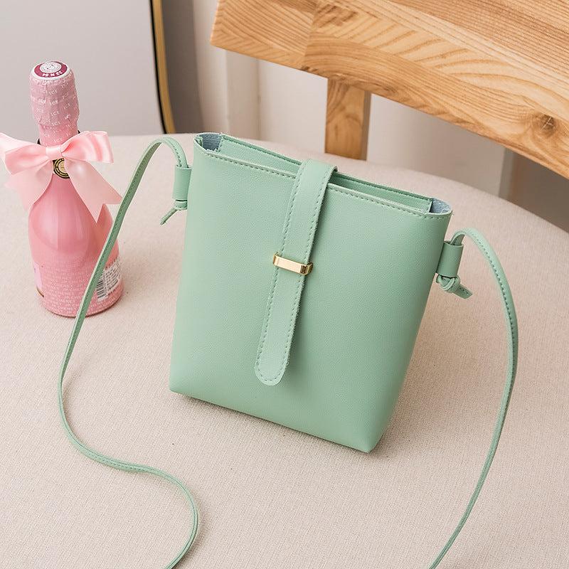 Small Solid Crossbody Square Bag Women's Buckle Decor Shoulder Bucket Bag