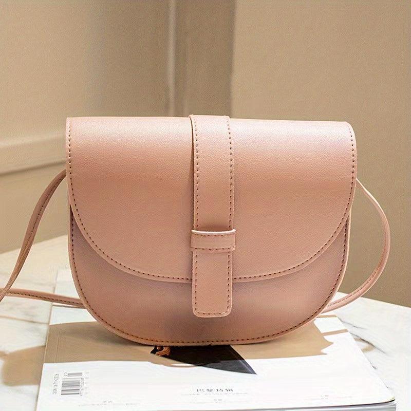 Minimalist Saddle Shoulder Bag Solid Flap Bag Crossbody For Work