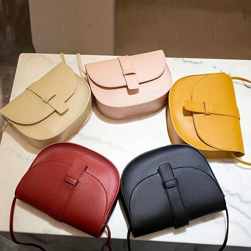 Minimalist Saddle Shoulder Bag Solid Flap Bag Crossbody For Work
