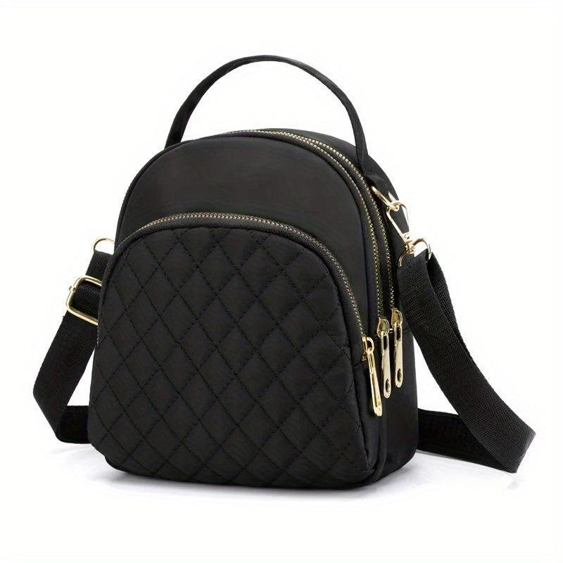 Argyle Pattern Crossbody Bag Solid Mini Backpack Women's Two way Shoulder Bag