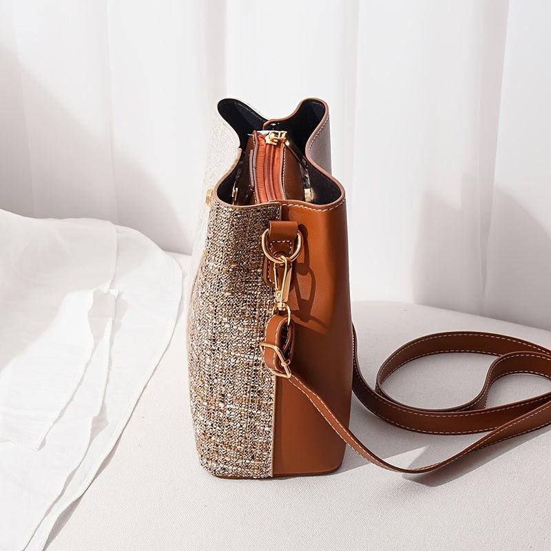 Small Block Bucket Bag Circle Buckle Crossbody Purse For Women
