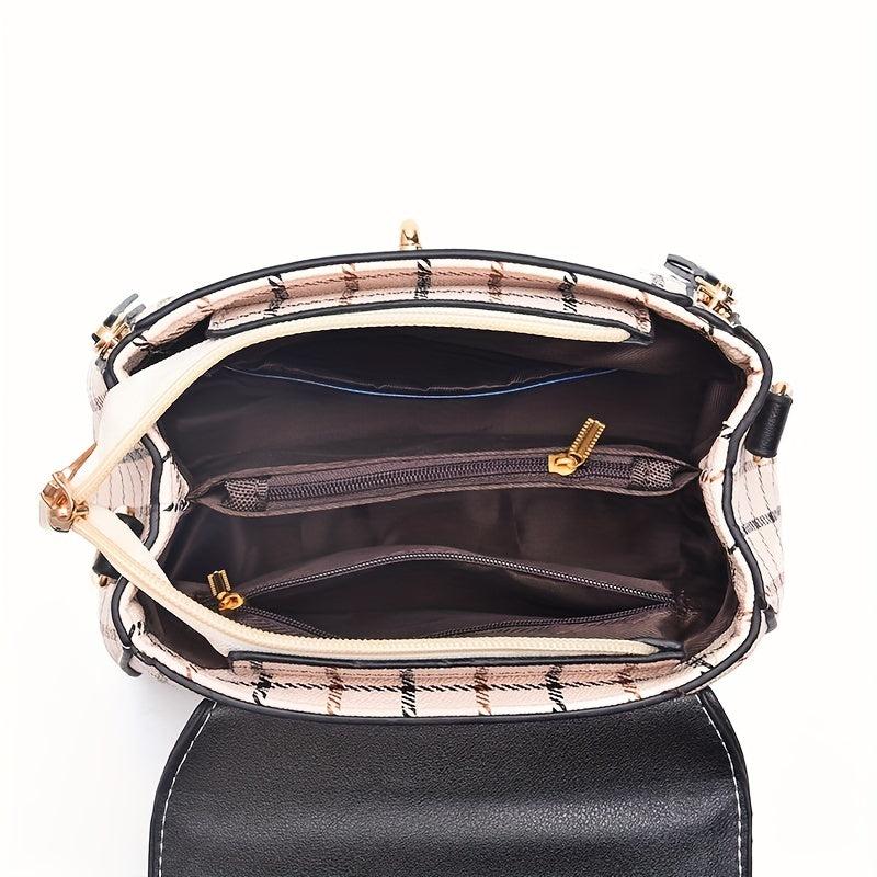 Vintage Plaid Pattern Square Satchel Bag Crossbody Bag