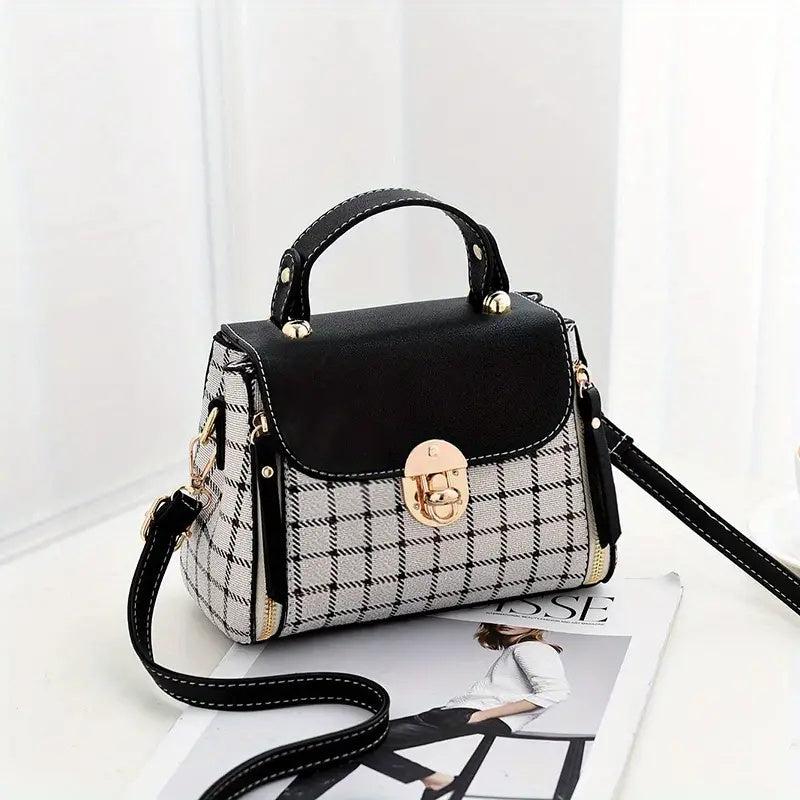 Vintage Plaid Pattern Square Satchel Bag Crossbody Bag