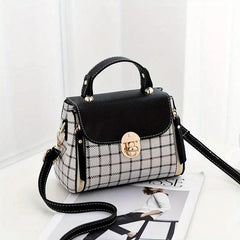 Vintage Plaid Pattern Square Satchel Bag Crossbody Bag