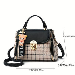 Vintage Plaid Pattern Square Satchel Bag Crossbody Bag