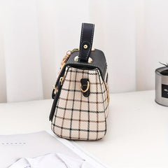 Vintage Plaid Pattern Square Satchel Bag Crossbody Bag