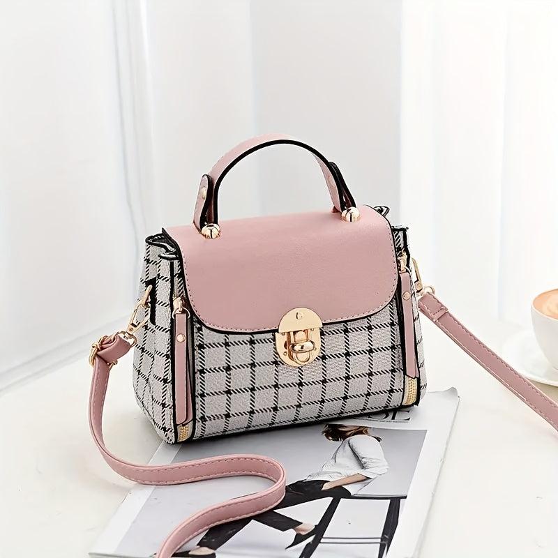 Vintage Plaid Pattern Square Satchel Bag Crossbody Bag
