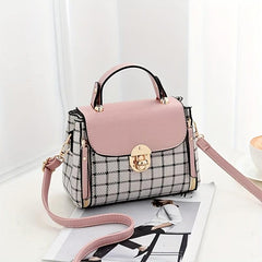 Vintage Plaid Pattern Square Satchel Bag Crossbody Bag